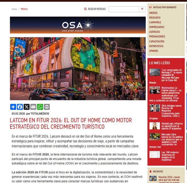 Latcom en Fitur 2026: el Out of Home como motor estratégico del crecimiento turístico