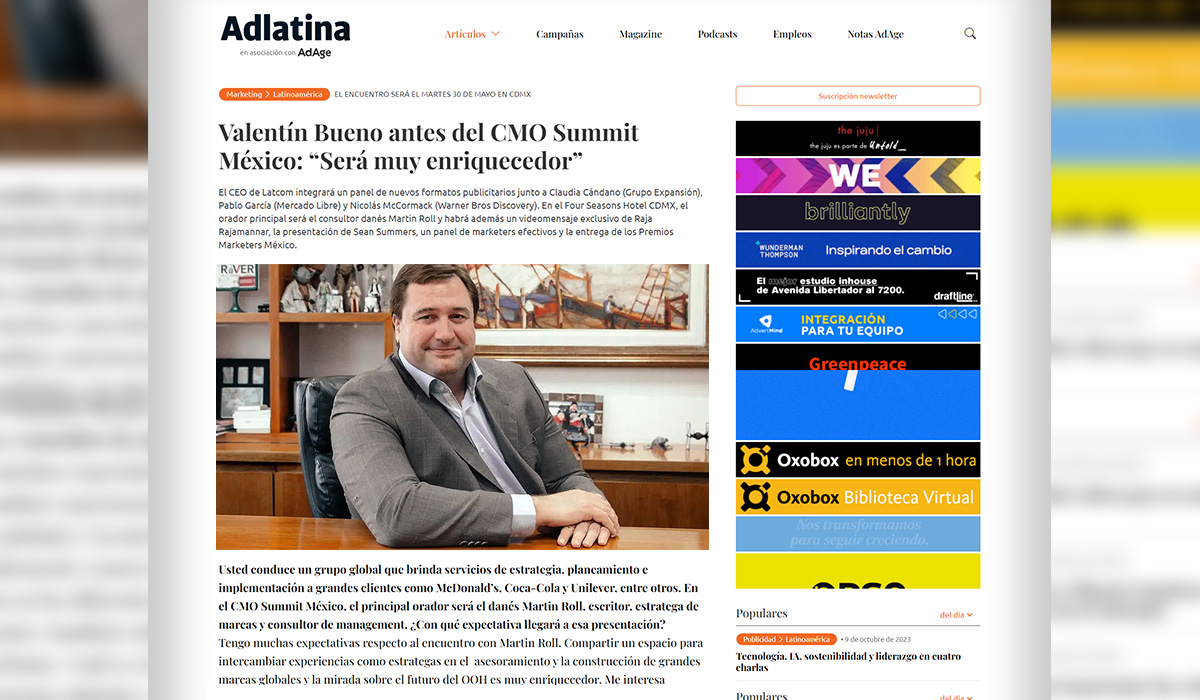 Valentín Bueno antes do CMO Summit México: “Será muito enriquecedor”