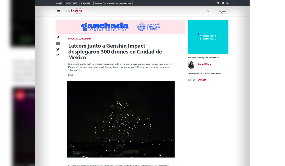 Latcom junto com o genshin impact implantou 300 drones com uma impactante e criativa mensagem de natal na Cidade do México