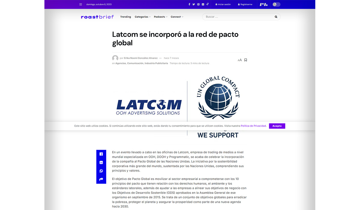 LATCOM se incorporó a la red de Pacto Global de NACIONES UNIDAS