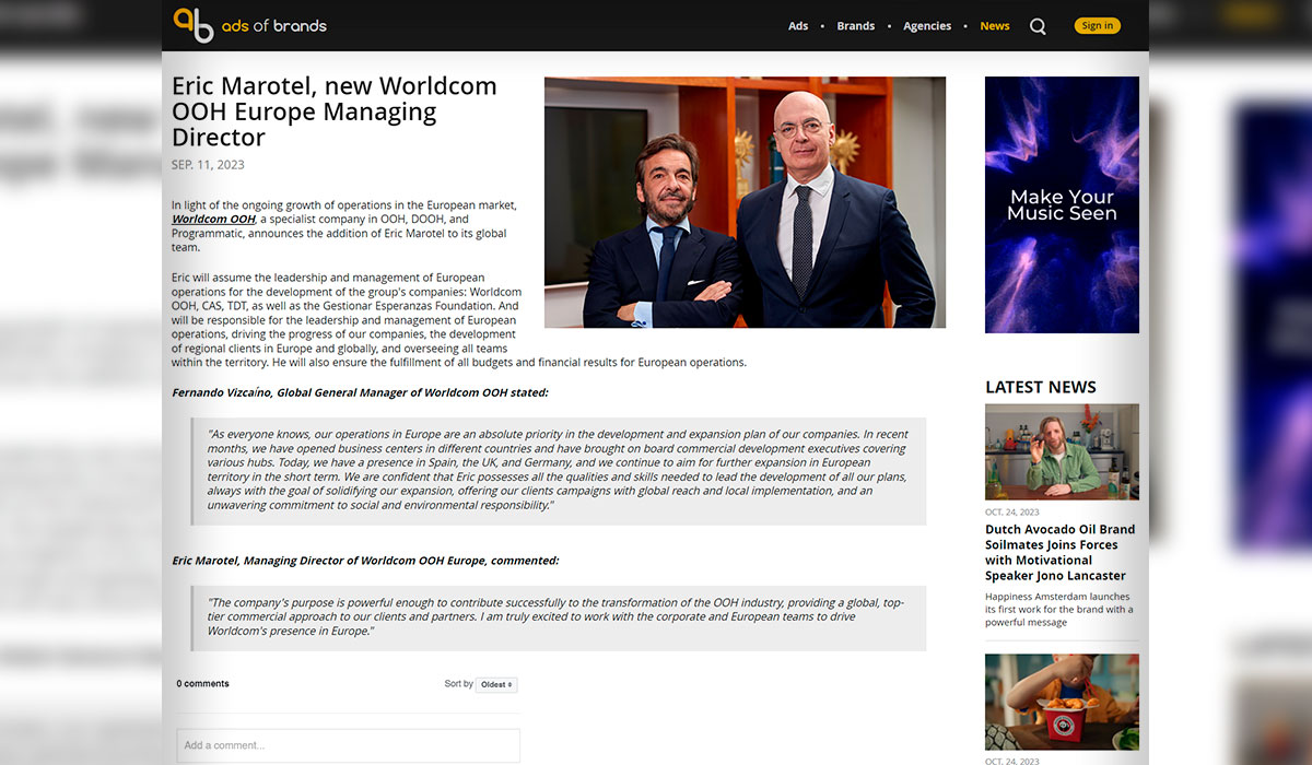 Eric Marotel, new Latcom | Worldcom OOH Europe Managing Director
