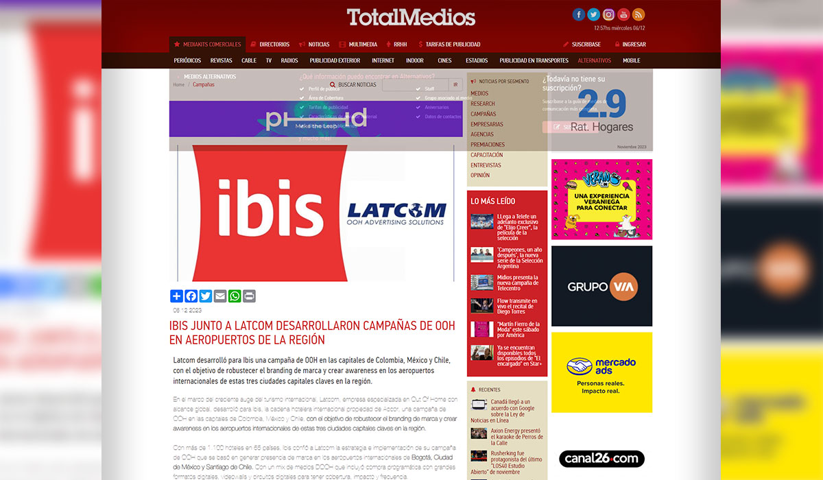 Ibis junto a Latcom despliegan grandes campañas de OOH en aeropuertos